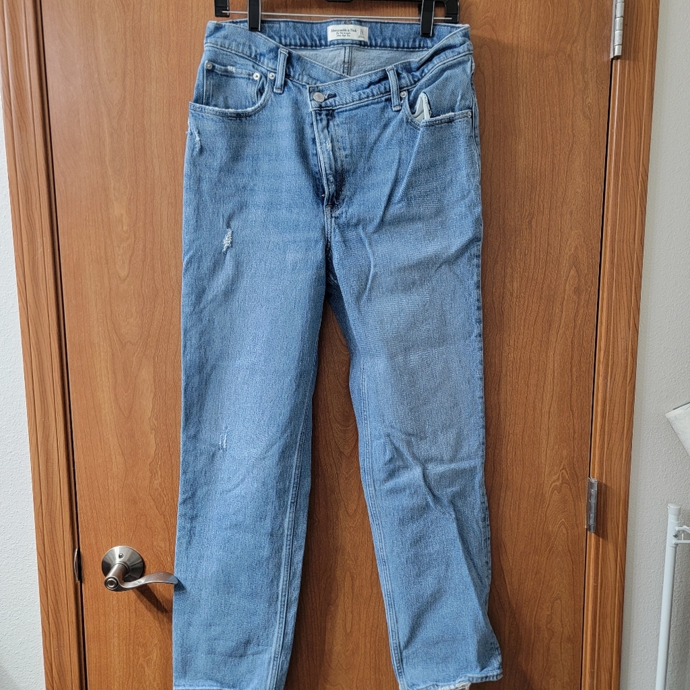Abercrombie & Fitch Blue Straight Leg Jeans with crossover waist
